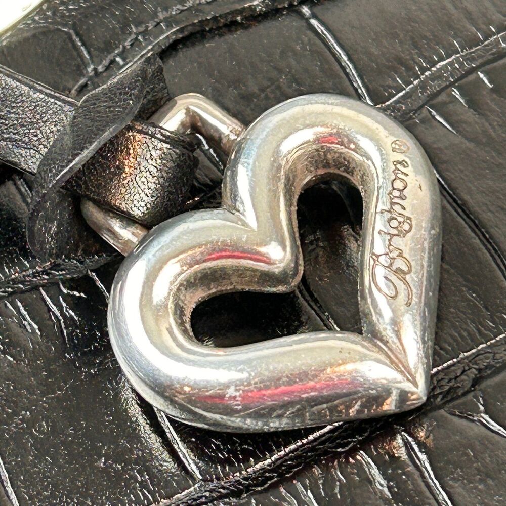 Brighton Corazon Black Embossed Leather Silver Heart Handles NEW - Picture 2 of 16